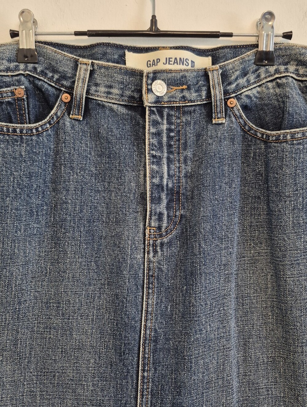 Gap Denim Maxi Skirt Sz 10 Med Wash Blue Long Jean Skirt Front Slit Boho Western - Picture 4 of 9